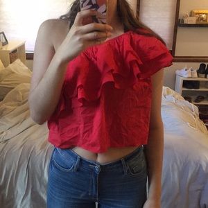 Forever 21 Red Off the Shoulder Ruffle Top sz Larg